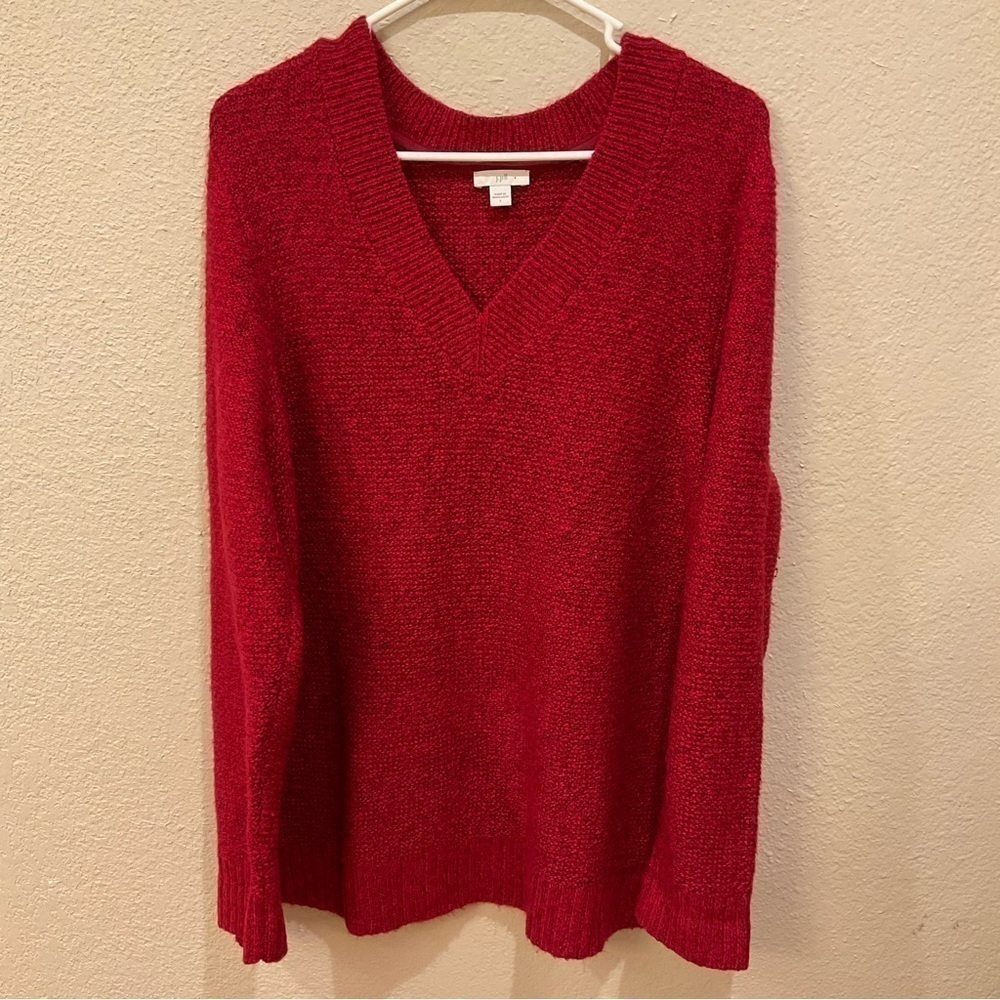J JILL RED V NECK PULLOVER SWEATER SIZE LARGE CHRISTMAS